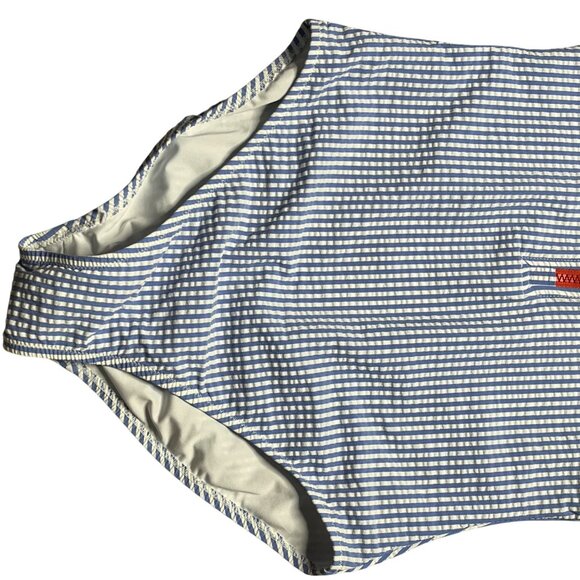 J.Crew Long Sleeve Striped Zip Rash Guard Swimsuit S Blue & White - Picture 6 of 9